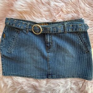 Funhouse Y2K Blue Pinstripe Denim Mini Skirt with Belt Size 11